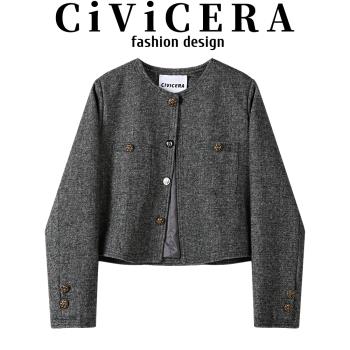 CIVICERA復古短款小香風毛呢上衣