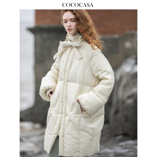 cococasa原創設計繭型鵝絨羽絨服女中長款2025冬新系帶歐洲站外套