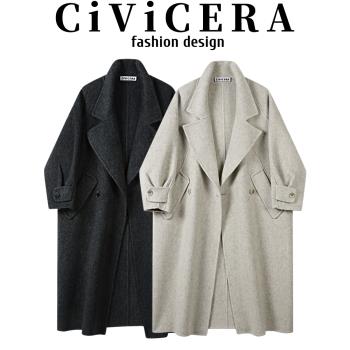CIVICERA高階感輕奢氣質長款羊毛呢外套女冬季西裝領雙面羊絨大衣