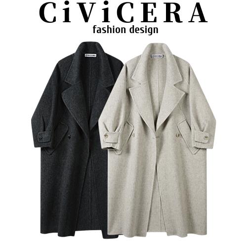 CIVICERA高級感輕奢氣質長款羊毛呢外套女冬季西裝領雙面羊絨大衣