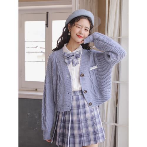 玲玖秋季寬松學院風短款開衫毛衣
