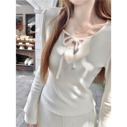 Q女家 麻薯小糯米/長袖針織上衣女秋季2025修身打底衫女內搭毛衣