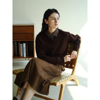 HeyDress復古羊毛針織衫女秋冬法式無縫一體毛衣慵懶軟糯氣質上衣