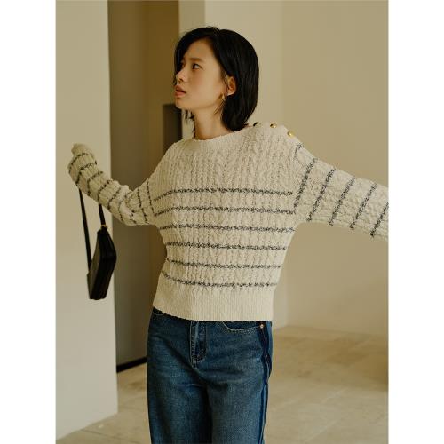 HeyDress一字領肌理感慵懶金屬扣