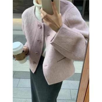 小香風短款氣質名媛雙面羊絨外套
