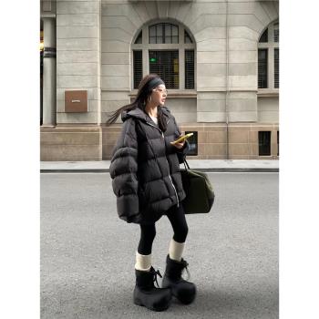 區區歐陽 90白鴨絨連帽羽絨服女冬季新款寬松中長款加厚保暖外套