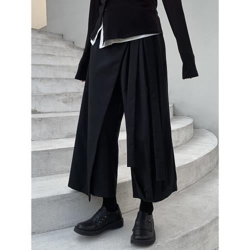 陸與山嶼設計感闊腿褲子山本暗黑YOJI單邊綁帶休閑裙褲百搭直筒褲