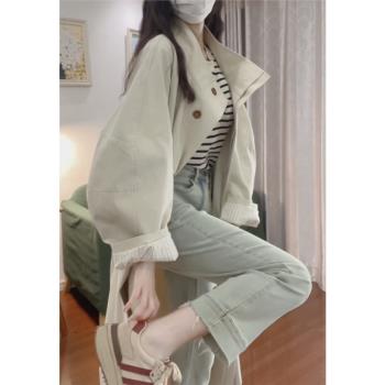 春秋垂感休閑小個子立領風衣外套