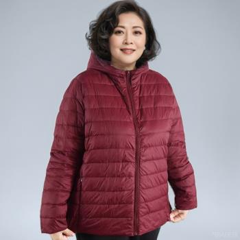 特大碼輕薄胖奶奶連帽開衫羽絨服