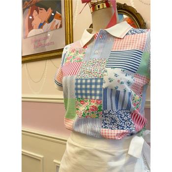 夏季新品田園清純少女短袖小格子
