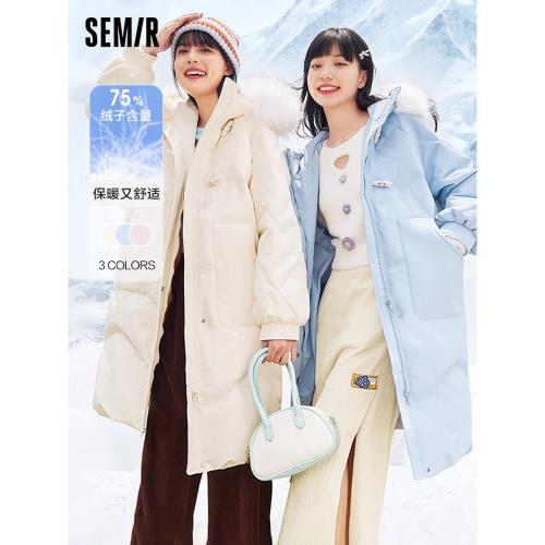 森馬羽絨服女長款寬松面包服文藝牛角扣冬季保暖毛領連帽加厚外套