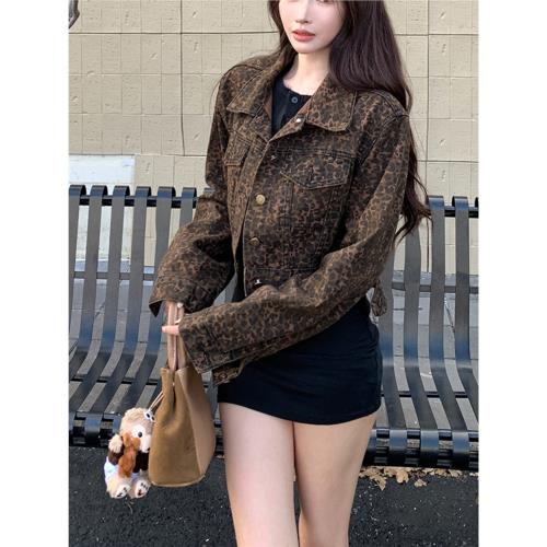 李李服飾韓系豹紋翻領短款長袖外套女26夏季新款寬松顯瘦百搭上衣