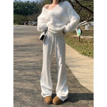 YF語菲lulu同款瑜伽褲子女白色微喇叭衛褲加絨加厚美式運動休閑褲