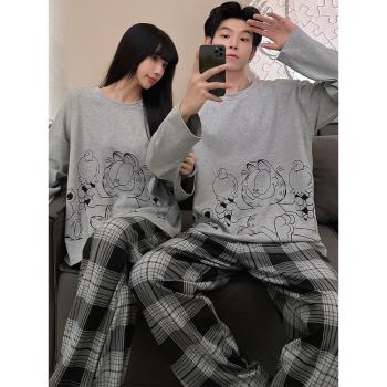 情侶睡衣女春秋款長袖褲薄款外穿卡通學生青少年男款冬家居服套裝