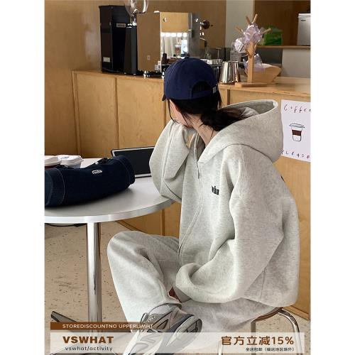 Vs what「不拘一格」時尚百搭連帽衛衣女秋冬加絨加厚開衫外套