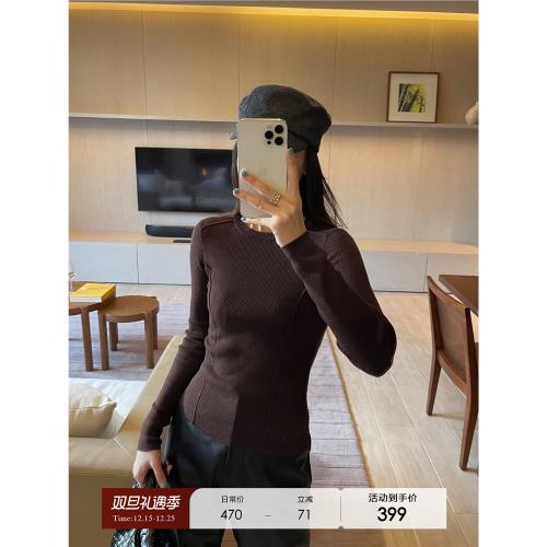 楊小妖 A4腰*針織版顯瘦線條高端羊毛揚子紗長袖打底衫2025早秋新