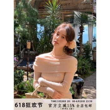 玲玖一字領絕美露肩長袖針織衫