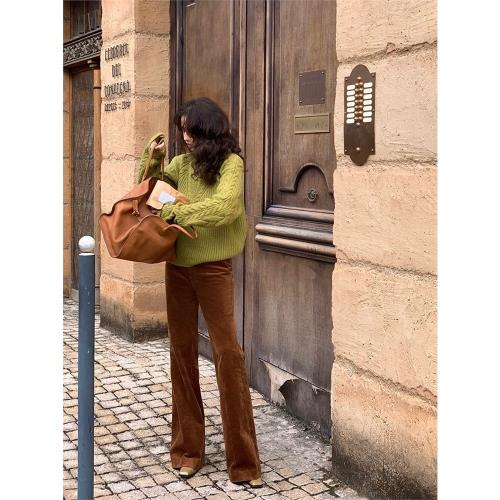 酒午自制【旺角相遇】港風復古時髦高腰燈芯絨微喇直筒闊腿長褲女