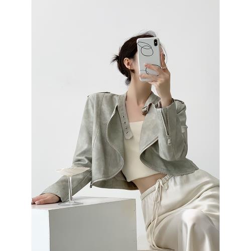 YAHI美拉德小個子休閑皮衣短外套女春秋新款高級設計感小眾機車服