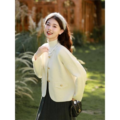 素色左岸小香風氣質短款圓領小外套女2026年春裝新款小個子上衣