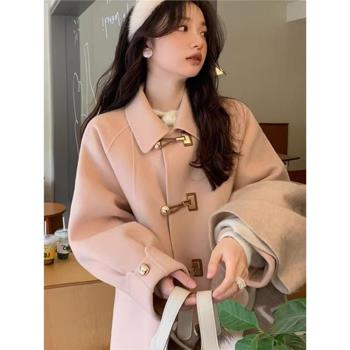 高階感羊毛呢大衣女小個子2024秋冬季新款甜美牛角扣呢子外套學生