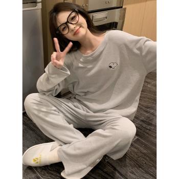 春秋冬季法蘭絨卡通睡衣女士2023新款德絨加厚家居服保暖兩件套裝