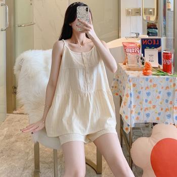 睡衣女夏季純棉2021年新款薄款吊帶甜美性感高階感兩件套裝家居服