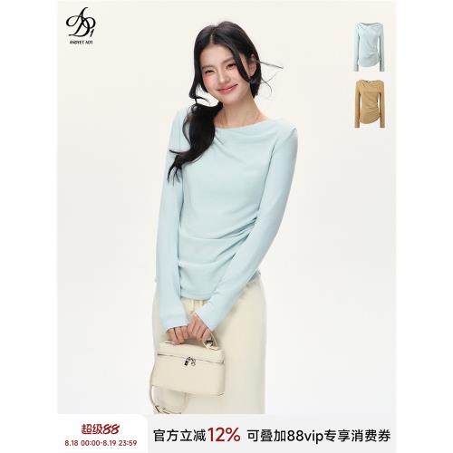 ANDYET AD1 原創打底衫交疊領長袖內搭設計感顯瘦百搭簡約上衣T恤