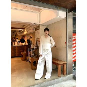 Here/多金 法式氣質慵懶高階感套頭毛衣女時尚一字肩寬松針織衫潮