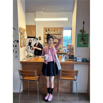 Here/多金 法式假兩件高階感針織開衫女時尚小香風高級感上衣外套