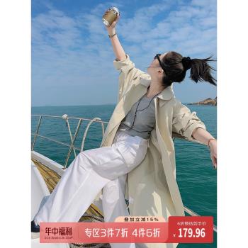 莉貝琳翻領中長款寬松風衣外套