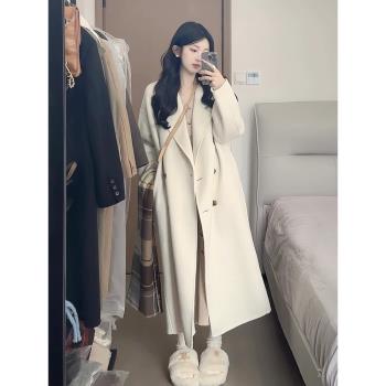 高個子雙面呢羊絨毛呢外套大衣女2024秋冬加長款超長款到腳踝呢子