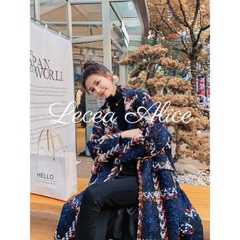 Lecea Alice格子毛呢外套女2024冬季新款韓版加厚粗花呢子大衣女