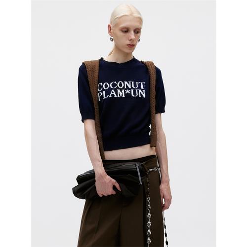 COCONUT PLAM*正肩袖圓領字母短袖針織T恤