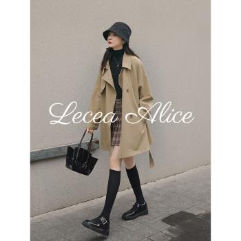 Lecea Alice卡其色風衣女2024秋季新款韓版工裝寬松顯瘦大衣外套