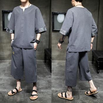 男加肥加大碼中國風亞麻漢服睡衣