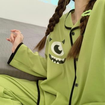 卡通純棉睡衣女士春秋季長袖新款2023年夏天小怪獸學生家居服套裝