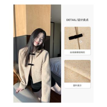 王少女毛呢小香風短款長袖蝴蝶結