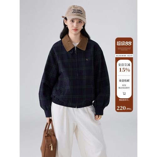 drawwind畫風格子加厚休閑外套