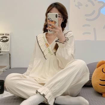 女春秋純棉卡通簡約韓版長袖睡衣