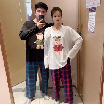 加大碼情侶女純棉長袖長褲卡通