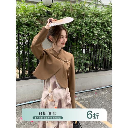 你好卡農 新中式錯位設計短西裝外套女春2024新款設計感短款上衣