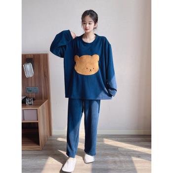 卡通加大碼舒棉絨情侶睡衣女冬季加厚加絨珊瑚絨200斤家居服套裝