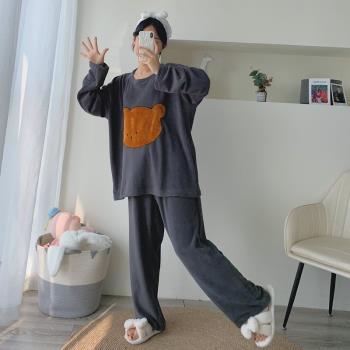 情侶小熊200斤加厚絨男女睡衣