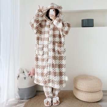 情侶開衫加厚連帽胖mm男女睡衣
