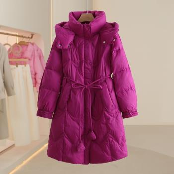 【ka】中長款顯瘦洋氣連帽長袖羽絨服2024冬季新款專櫃品牌女裝