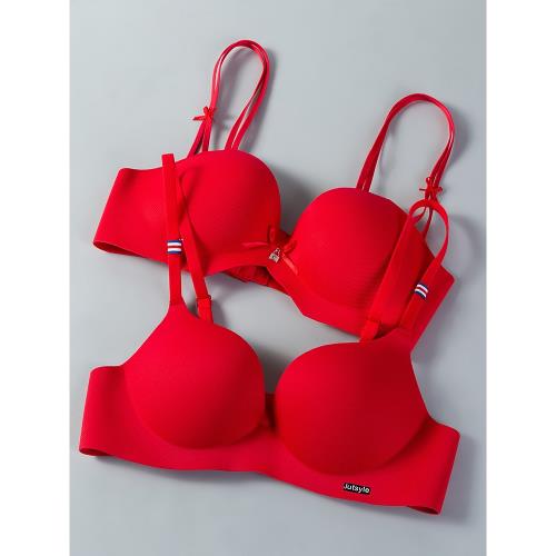 本命年大紅色文胸套裝結婚調整型少女內衣小胸聚攏光面舒適無鋼圈