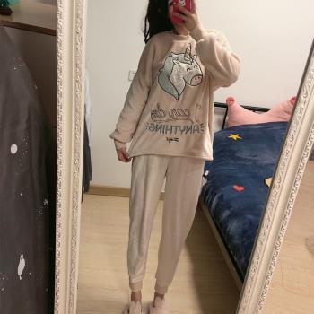 西班牙獨角獸秋冬法蘭絨長袖睡衣