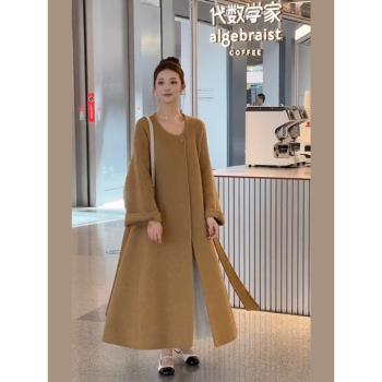 高階感中長款毛呢雙面羊絨大衣
