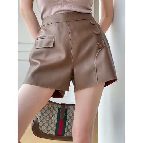 意大利進口綿羊皮輕奢高級顯高~秋季高腰顯瘦大碼真皮皮褲短褲女